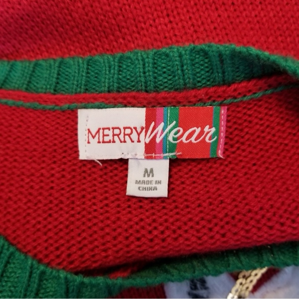Festive Red Llama Sweater with Green Accents - Picture 3 of 3